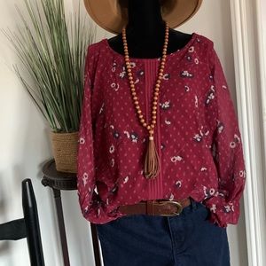 Pretty Lauren Conrad burgundy blouse- L-